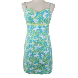 Lilly Pulitzer White Label Vintage Blue Green & White Butterfly Shift Dr…